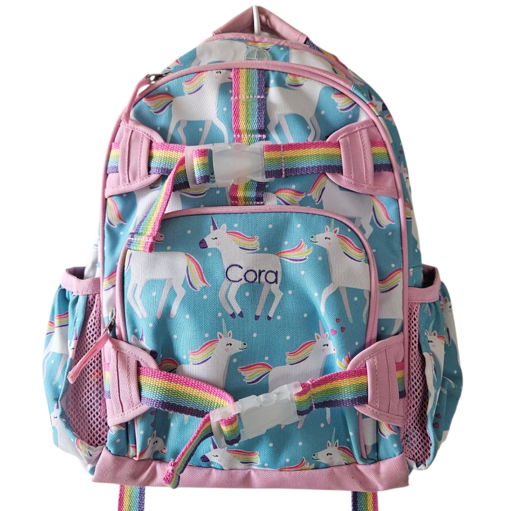 Pottery Barn Kids Aqua Unicorn Parade Large Backpack School Daycare